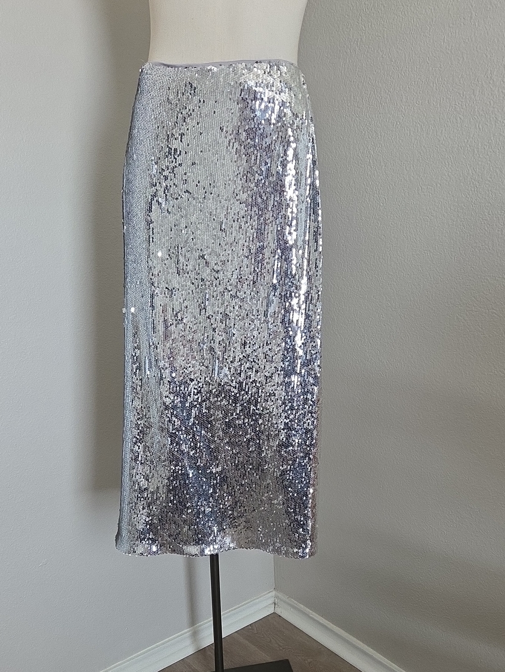 ANTONIO MELANI Silver Sequin Midi Skirt